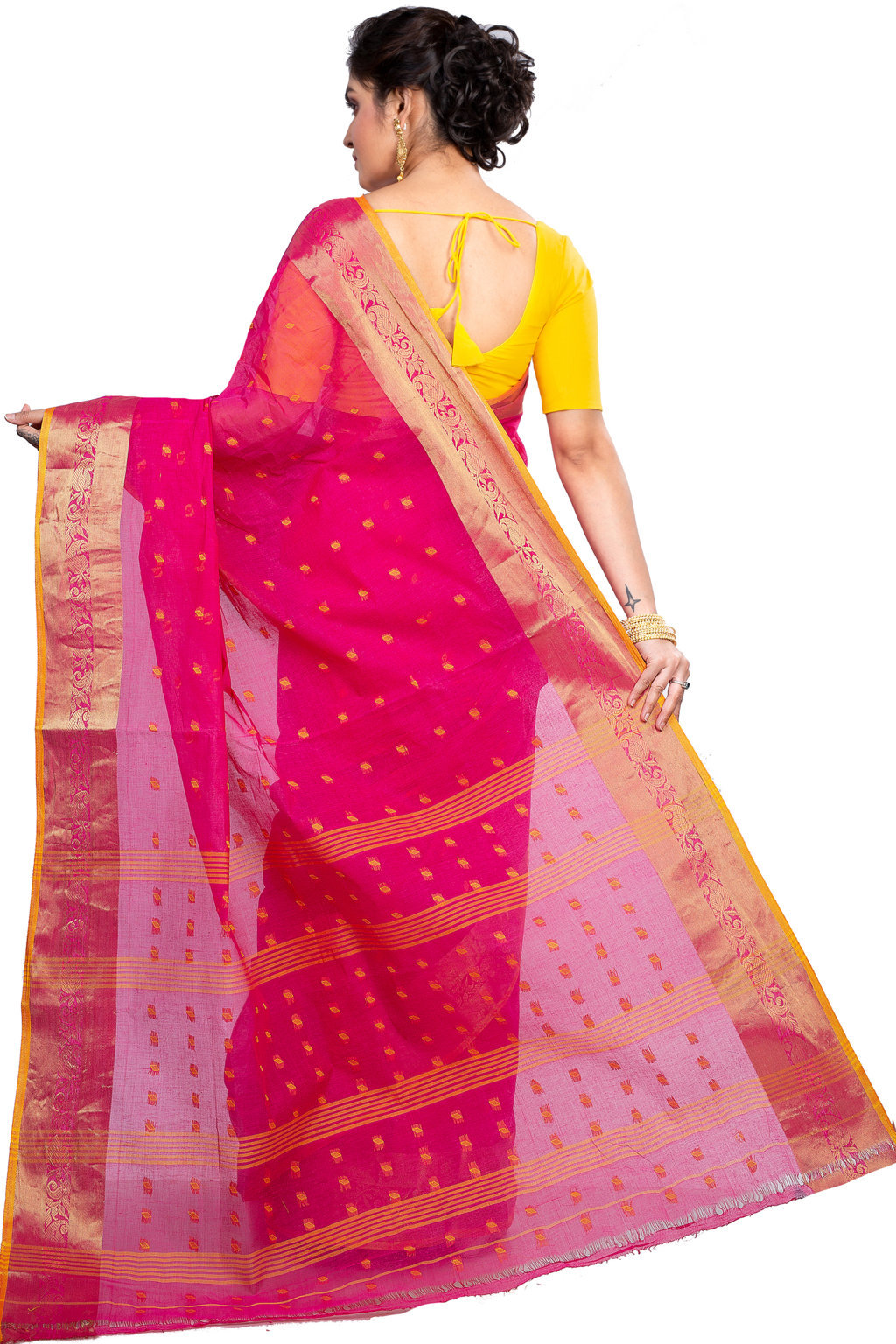 Pink Pure Cotton Churi_Par Tant Saree (862)